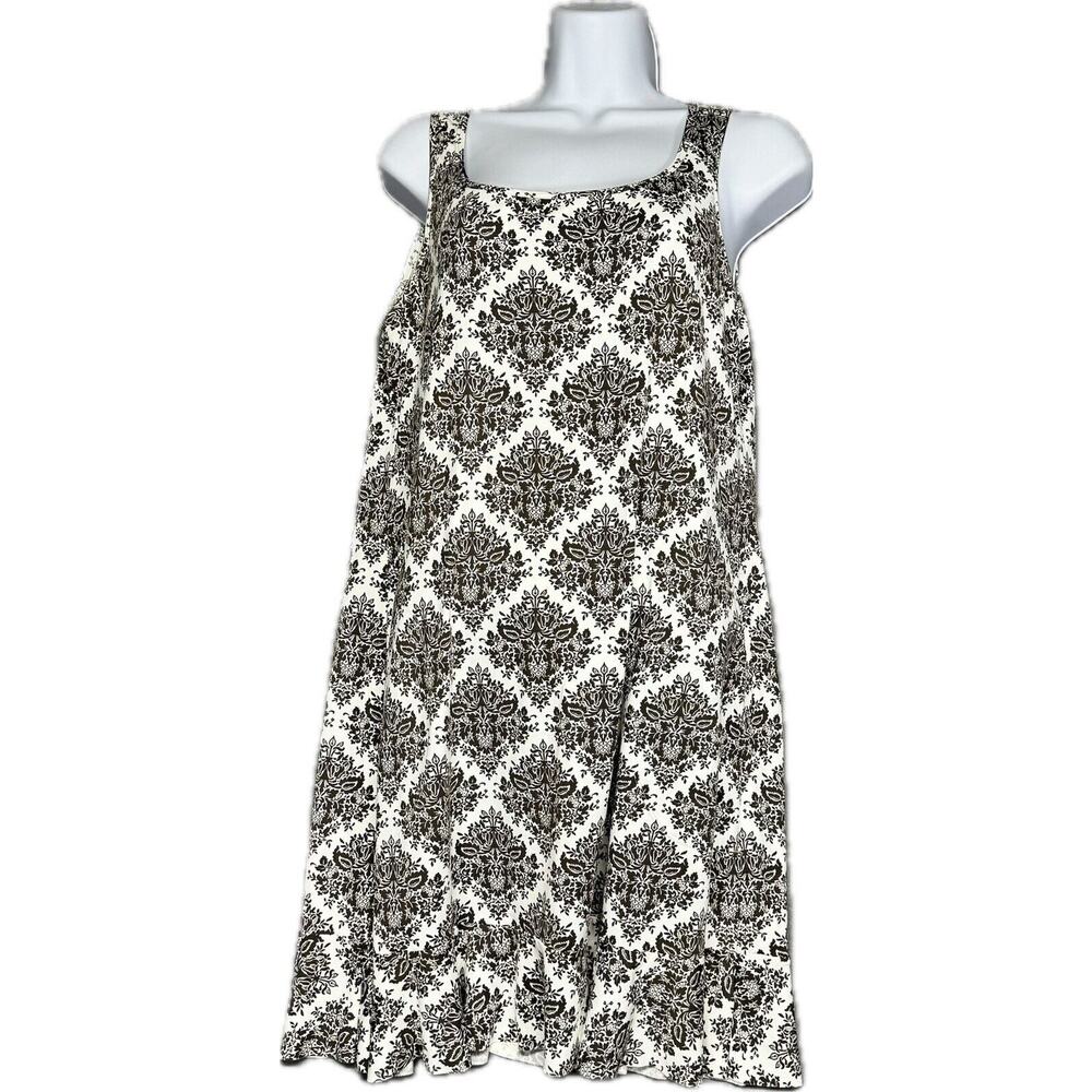 Tommy Bahama Sleeveless Cream /Tan‎ Floral Dress Ruffle Hem Size M Medium